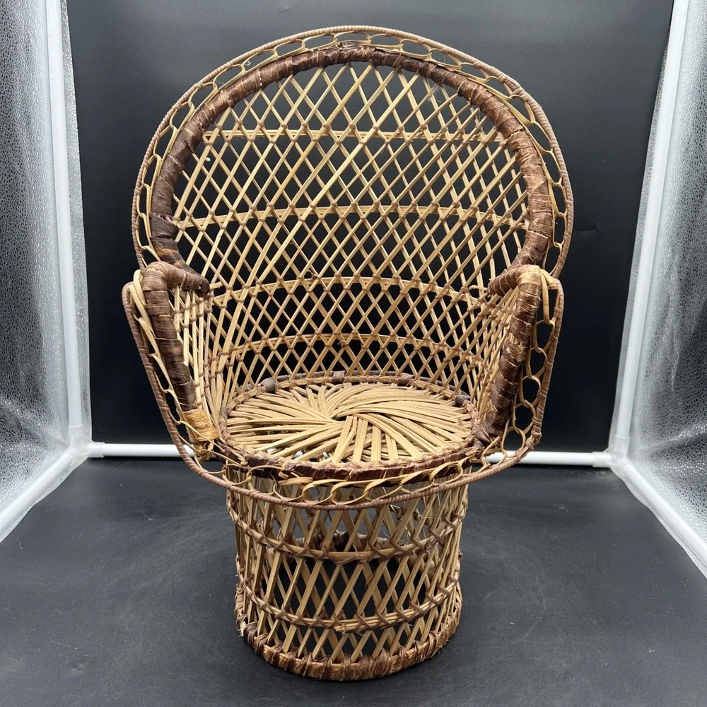 Vintage Wicker Peacock Fan Back Rattan Chair 16